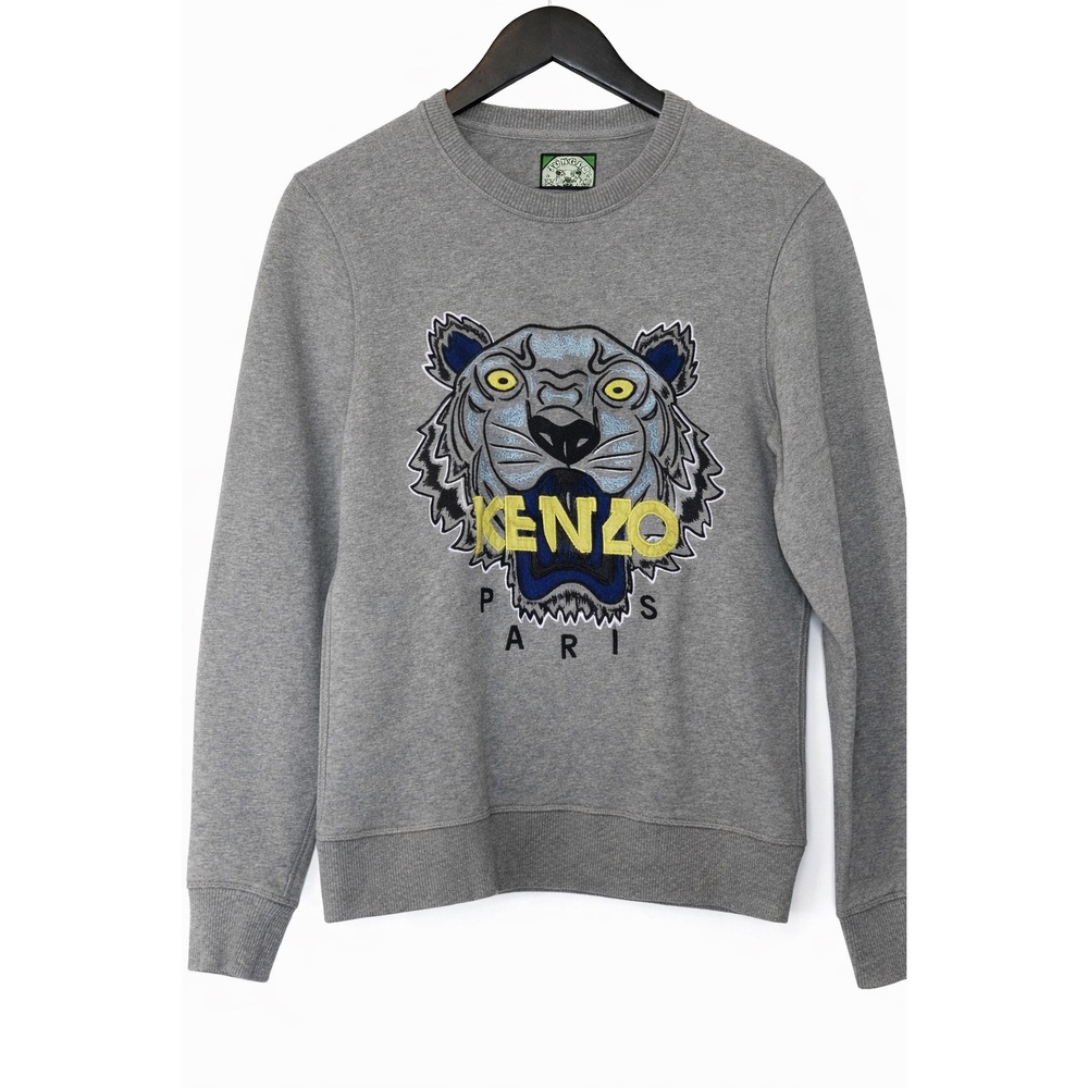 Kenzo Paris Jungle Tiger Sweatshirt Mens Medium Heather Gray Embroidered Logo‎